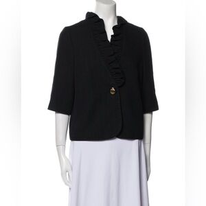 Milly Of New York Cropped Jacket / Blazer Ruffled Neck line / Silk Lining Sz 2